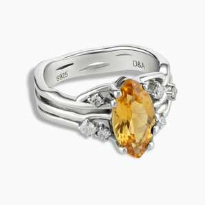 925 Sterling Silver Marquise Citrine Branch-Like Ring - Regal Gleam Front View