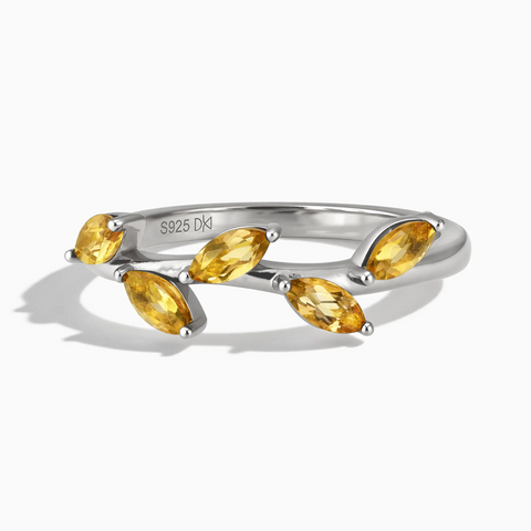 925 Sterling Silver Marquise Citrine Leaf Ring - Secret Garden Front View