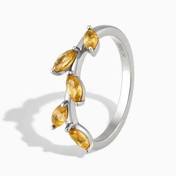 925 Sterling Silver Marquise Citrine Leaf Ring - Secret Garden Side View