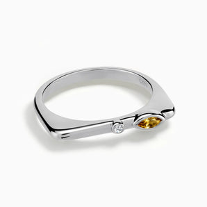 925 Sterling Silver Marquise Citrine Puzzle Stacking Ring - Minimal Glow Front View