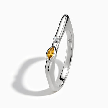 925 Sterling Silver Marquise Citrine Puzzle Stacking Ring - Minimal Glow Side View