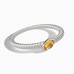 925 Sterling Silver Marquise Citrine Twisted Ring - Spiral Spectrum Front View
