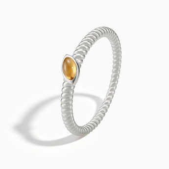 925 Sterling Silver Marquise Citrine Twisted Ring - Spiral Spectrum Side View