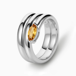 925 Sterling Silver Marquise Citrine Wrap Ring - Eye of Light Side Profile View