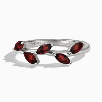 925 Sterling Silver Marquise Garnet Leaf Ring - Secret Garden Front View