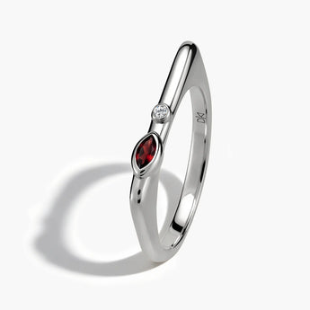 925 Sterling Silver Marquise Garnet Puzzle Stacking Ring - Minimal Glow Side View