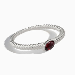 925 Sterling Silver Marquise Garnet Twisted Ring - Spiral Spectrum Front View
