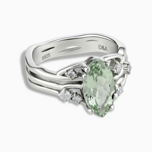 925 Sterling Silver Marquise Green Amethyst Branch-Like Ring - Regal Gleam Front View