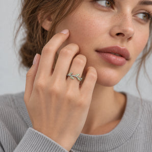 925 Sterling Silver Marquise Green Amethyst Leaf Ring - Secret Garden Model Shot