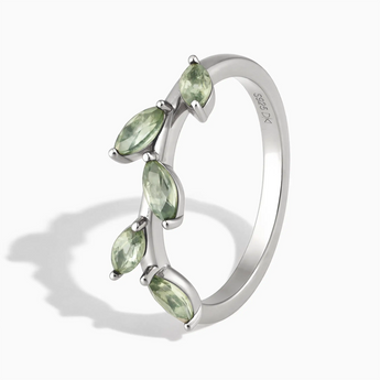 925 Sterling Silver Marquise Green Amethyst Leaf Ring - Secret Garden Side View