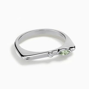 925 Sterling Silver Marquise Green Amethyst Puzzle Stacking Ring - Minimal Glow Front View