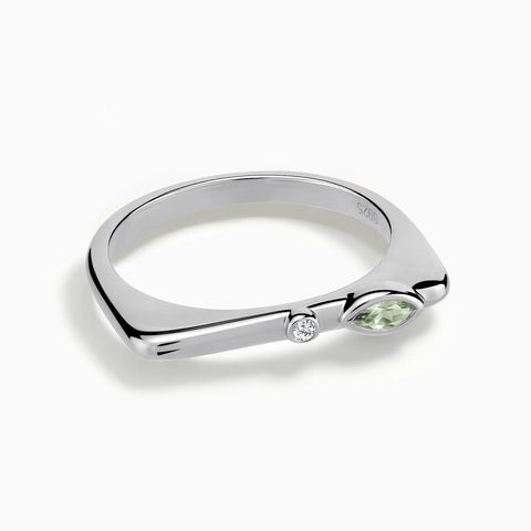 925 Sterling Silver Marquise Green Amethyst Puzzle Stacking Ring - Minimal Glow Front View