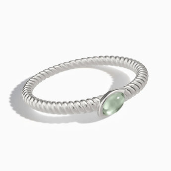 925 Sterling Silver Marquise Green Amethyst Twisted Ring - Spiral Spectrum Front View
