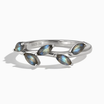925 Sterling Silver Marquise Labradorite Leaf Ring - Secret Garden Front View