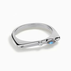 925 Sterling Silver Marquise Labradorite Puzzle Stacking Ring - Minimal Glow Front View