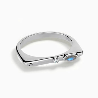 925 Sterling Silver Marquise Labradorite Puzzle Stacking Ring - Minimal Glow Front View