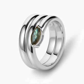 925 Sterling Silver Marquise Labradorite Wrap Ring - Eye of Light Side Profile View