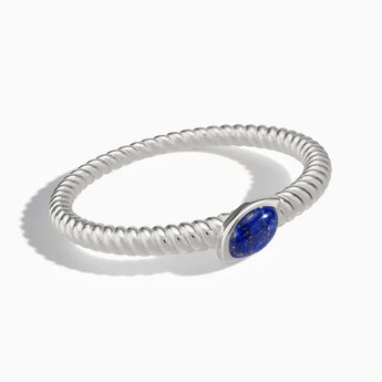 925 Sterling Silver Marquise Lapis Lazuli Twisted Ring - Spiral Spectrum Front View