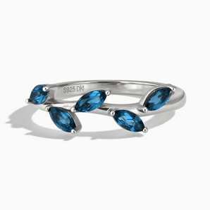 925 Sterling Silver Marquise London Blue Topaz Leaf Ring - Secret Garden Front View