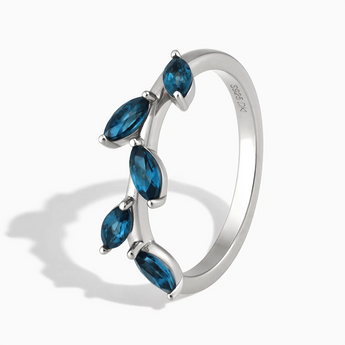 925 Sterling Silver Marquise London Blue Topaz Leaf Ring - Secret Garden Side View