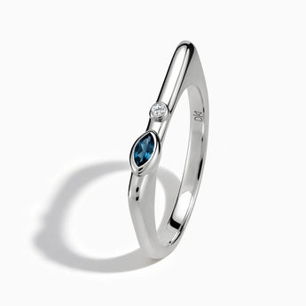 925 Sterling Silver Marquise London Blue Topaz Puzzle Stacking Ring - Minimal Glow Side View