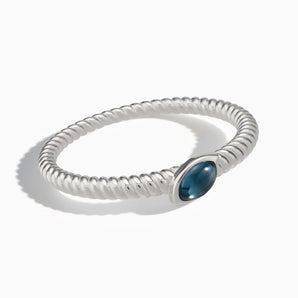 925 Sterling Silver Marquise London Blue Topaz Twisted Ring - Spiral Spectrum Front View