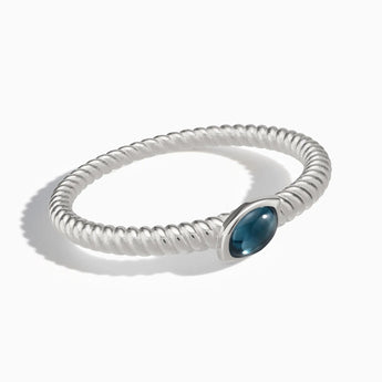 925 Sterling Silver Marquise London Blue Topaz Twisted Ring - Spiral Spectrum Front View