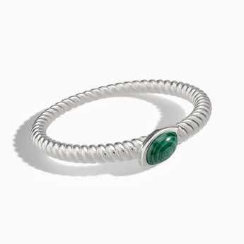 925 Sterling Silver Marquise Malachite Twisted Ring - Spiral Spectrum Front View