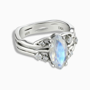 925 Sterling Silver Marquise Moonstone Branch-Like Ring - Regal Gleam Front View