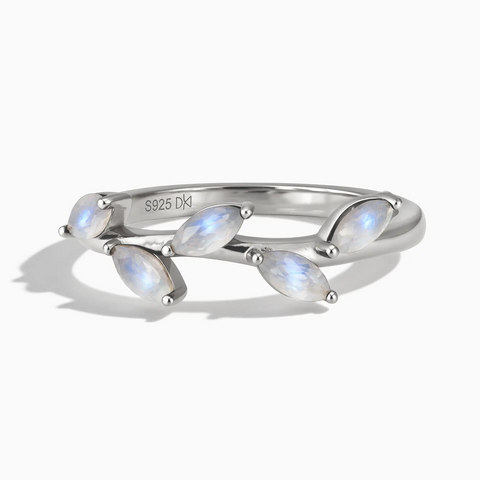 925 Sterling Silver Marquise Moonstone Leaf Ring - Secret Garden Front View