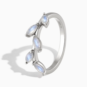 925 Sterling Silver Marquise Moonstone Leaf Ring - Secret Garden Side View