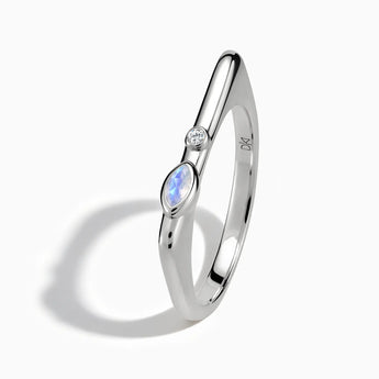 925 Sterling Silver Marquise Moonstone Puzzle Stacking Ring - Minimal Glow Side View
