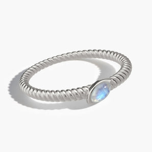 925 Sterling Silver Marquise Moonstone Twisted Ring - Spiral Spectrum Front View