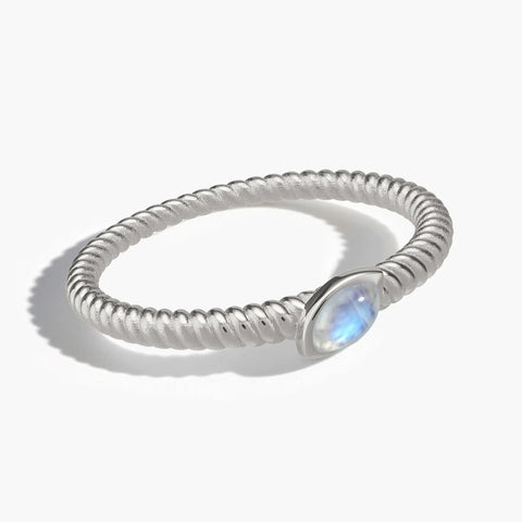 925 Sterling Silver Marquise Moonstone Twisted Ring - Spiral Spectrum Front View