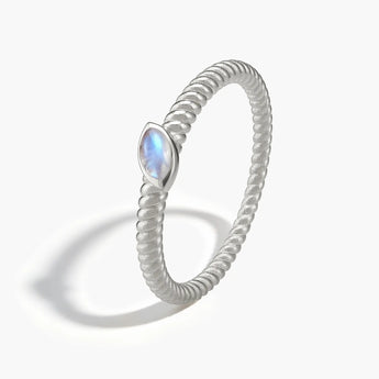 925 Sterling Silver Marquise Moonstone Twisted Ring - Spiral Spectrum Side View