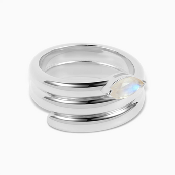 925 Sterling Silver Marquise Moonstone Wrap Ring - Eye of Light Hero Angle View