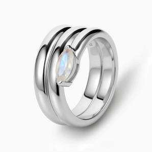 925 Sterling Silver Marquise Moonstone Wrap Ring - Eye of Light Side Profile View