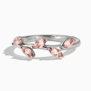 925 Sterling Silver Marquise Morganite Leaf Ring - Secret Garden Front View