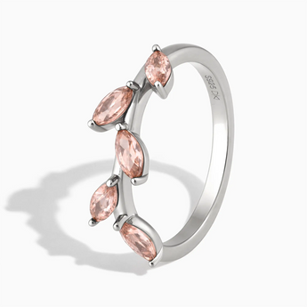 925 Sterling Silver Marquise Morganite Leaf Ring - Secret Garden Side View