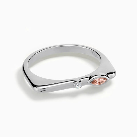 925 Sterling Silver Marquise Morganite Puzzle Stacking Ring - Minimal Glow Front View