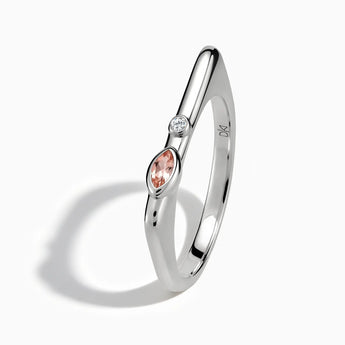 925 Sterling Silver Marquise Morganite Puzzle Stacking Ring - Minimal Glow Side View