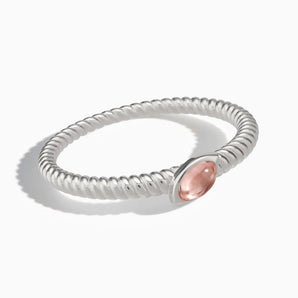 925 Sterling Silver Marquise Morganite Twisted Ring - Spiral Spectrum Front View