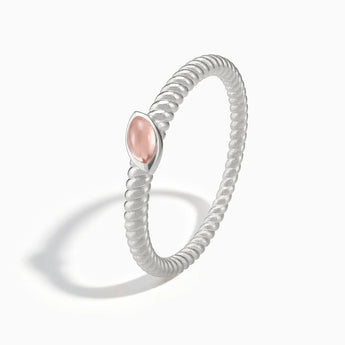 925 Sterling Silver Marquise Morganite Twisted Ring - Spiral Spectrum Side View