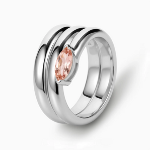 925 Sterling Silver Marquise Morganite Wrap Ring - Eye of Light Side Profile View