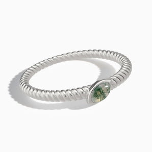 925 Sterling Silver Marquise Moss Agate Twisted Ring - Spiral Spectrum Front View