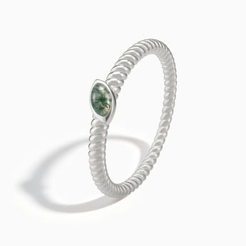 925 Sterling Silver Marquise Moss Agate Twisted Ring - Spiral Spectrum Side View