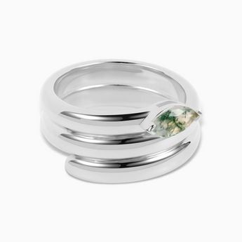 925 Sterling Silver Marquise Moss Agate Wrap Ring - Eye of Light Hero Angle View