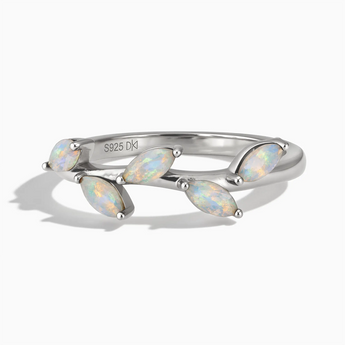 925 Sterling Silver Marquise Opal Leaf Ring - Secret Garden Front View