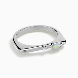 925 Sterling Silver Marquise Opal Puzzle Stacking Ring - Minimal Glow Front View
