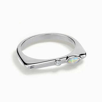 925 Sterling Silver Marquise Opal Puzzle Stacking Ring - Minimal Glow Front View
